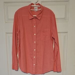 GAP Pink Coral Linen Blend Button Down Shirt
